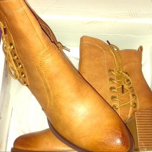 Tan faux leather ankle boots